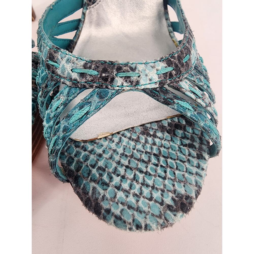 White House Black Market Emilia Teal Snakeskin Platform Sandals Women's Size 10M - Picture 10 of 12